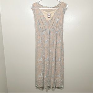 Japanese Weekend embroidered sleeveless dress tan blue